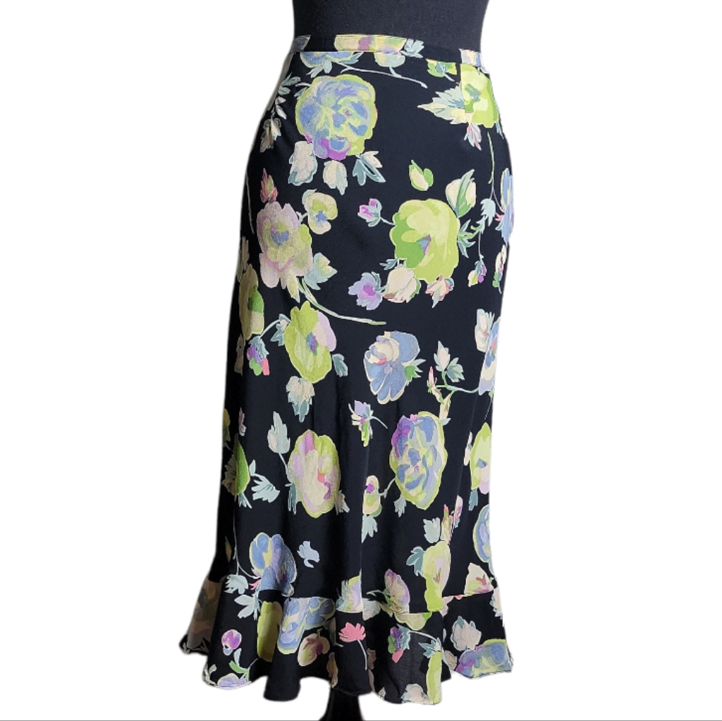 Casual Studio Floral Print Pull On Midi Skirt Size Medium